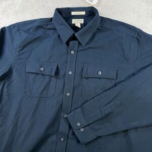 Vintage LL Bean Shirt Mens 2XLT Navy Chamois Cloth Long Sleeve Traditional Fit